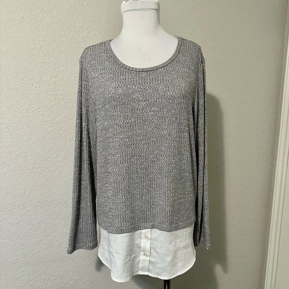 Calvin Klein Ribbed knit Gray layered sweater Top large